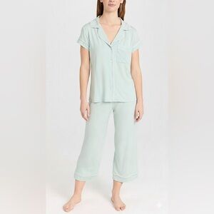 Eberjey Gisele Pajama Set Womens Large Mint Short Sleeve Button Front Capri Pant